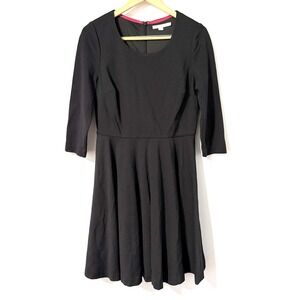 Boden Black Fit and Flare Dress 3/4 Sleeve Scoop Neck Jersey Knit Ponte US 10R
